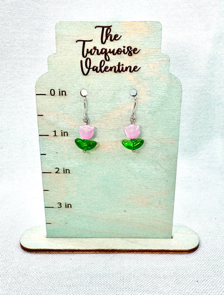 Lavender glass tulip earrings