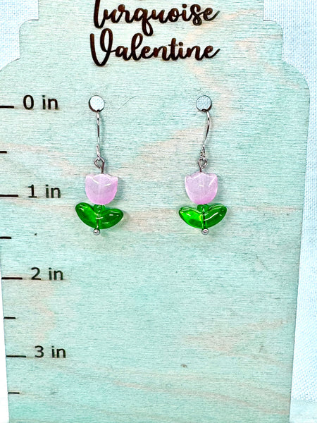 Lavender glass tulip earrings