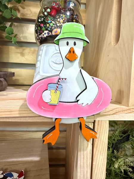 Goose in a pool float ledge sitter DIY