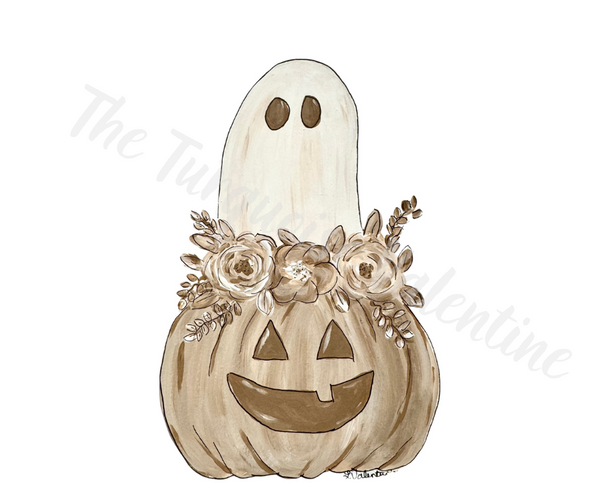 Floral ghost and pumpkins printables (my original artwork) digital downloads