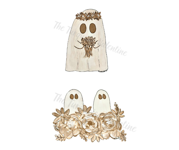 Floral ghost and pumpkins printables (my original artwork) digital downloads