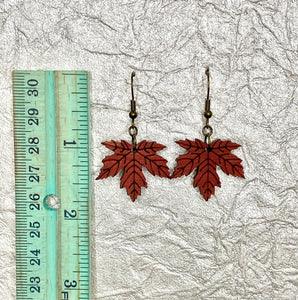Leaf earrings burgandy color