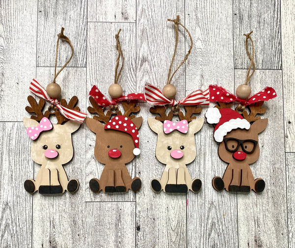 Set of 4 mix and match reindeer ornament kit