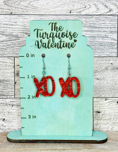Red sparkle shimmer acrylic XO earrings