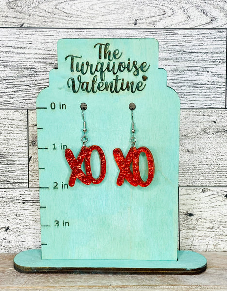 Red sparkle shimmer acrylic XO earrings