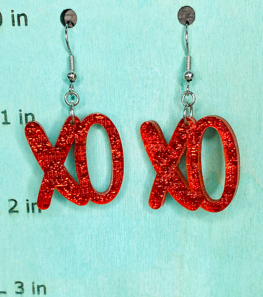 Red sparkle shimmer acrylic XO earrings