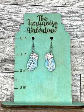 Blue snowy mitten earrings