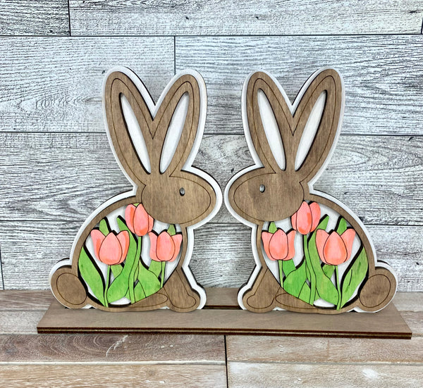 Set of 2 standing tulip bunnies