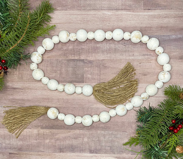 Chunky white distressed wood bead garland (finished)