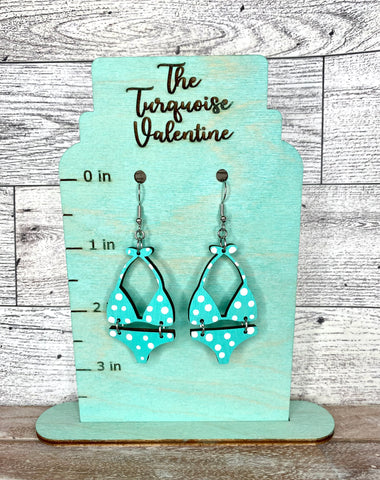 Turquoise polka dot bikini earrings