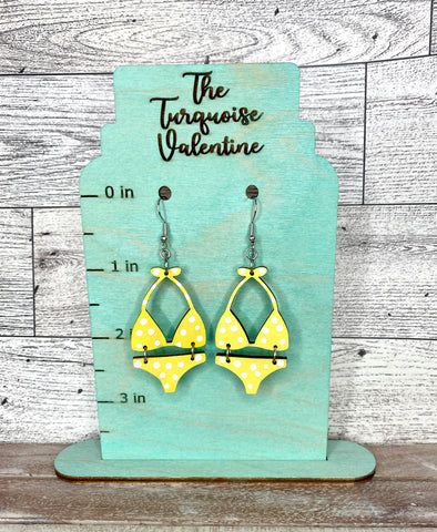 Yellow polka dot bikini earrings